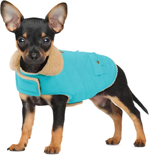 Miniatura 21 de Abrigo de invierno para perros pequeños y medianos, chaqueta a cuadros para cachorros, abrigo de algodón para clima frío, prendas cálidas y Rojo