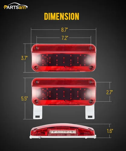 Miniatura 7 de Partsam Luces traseras rectangulares LED rojas para caravana, remolque, parada de freno, giro, luz blanca para matrícula, 49 LED con soporte de rojo