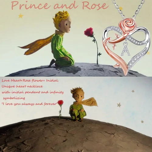 Miniatura 2 de Collares con inicial de corazón de rosa para mujer, collar con dije de letra de corazón de amor infinito CZ A-Z para adolescentes y niñas