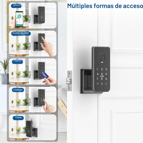 Miniatura 2 de Foxgard - Cerradura de puerta con huella dactilar – Cerradura inteligente biométrica 5 en 1 con teclado, control por aplicación, llave