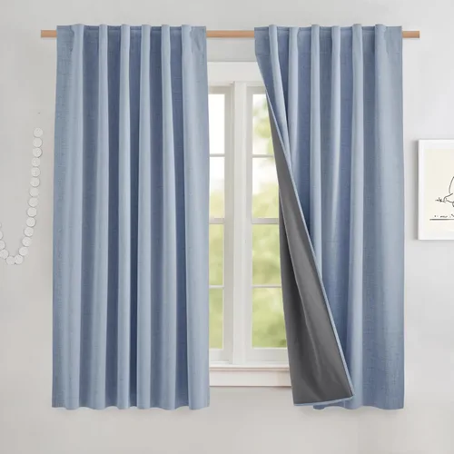 Miniatura 34 de NICETOWN Cortinas 100% opacas de 63 pulgadas de largo, 2 paneles de cortinas cortas con aislamiento térmico con forro para dormitorio, cortinas