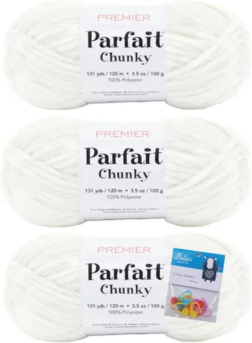 Miniatura 29 de Premier Yarns Parfait - Hilo de felpilla grueso, 3.5 onzas, peso súper voluminoso, paquete de 3 unidades con soportes para punto de Bella (chocolate)