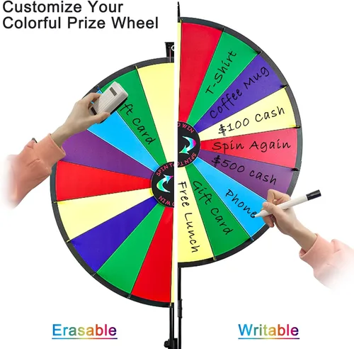 Miniatura 3 de Rueda de premio de 30 pulgadas con trípode plegable, altura ajustable, 18 ranuras, color de borrado en seco, rueda giratoria, juego giratorio