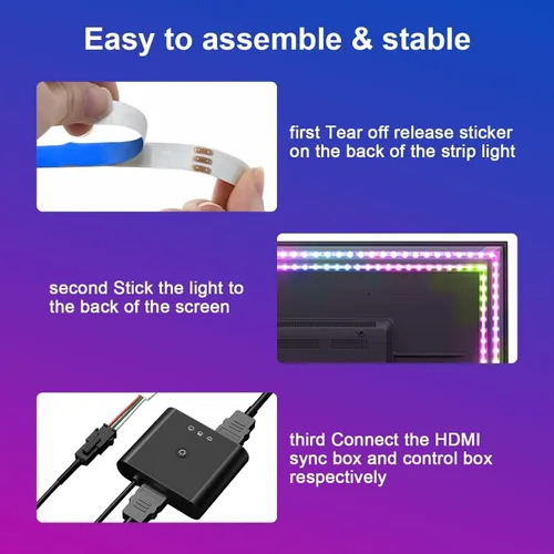 Miniatura 8 de Kit de retroiluminación LED para TV inteligente con caja de sincronización HDMI 4K30Hz, luces LED de TV de 16.4 pies para 55-75 pulgadas, tira