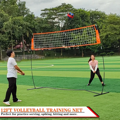 Miniatura 2 de Red de entrenamiento de voleibol portátil de 12 pies/18 pies para golpear o servir taladros, red de práctica independiente para exteriores e