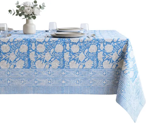 Miniatura 33 de ATOSII Mantel 100% algodón, Amara, floral, hecho a mano, rectangular, de lino, para cocina, comedor, fiestas, bodas, exteriores, picnics, Pascua