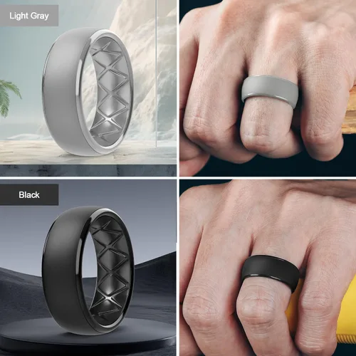 Miniatura 73 de Egnaro Anillos de boda de silicona para hombre: 1/4/6/7 Multipack de anillos de boda de goma con arco interior Diseño ergonómico transpirable
