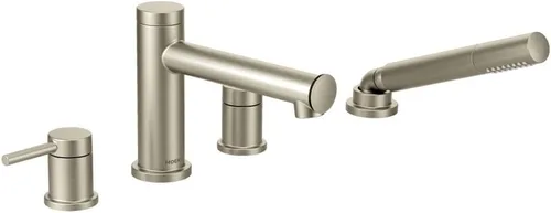 Moen T394BN Align - Kit de moldura moderna de grifo de bañera romana con 2 manijas para montaje en cubierta, requiere válvula, incluye ducha de mano