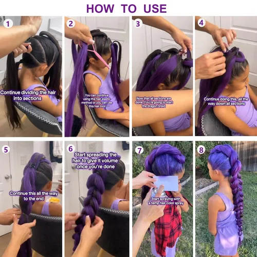 Miniatura 5 de Cabello trenzado morado de 24 pulgadas, extensiones de cabello sintético preestirado Rumi para fiesta de escenario, disfraz de Halloween, cosplay