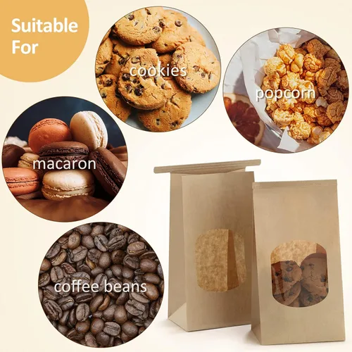 Miniatura 3 de BagDream Bolsas pequeñas de panadería con ventana, 100 unidades, 3.54 x 2.36 x 6.7 pulgadas, bolsas de papel de estaño marrón kraft para ventana