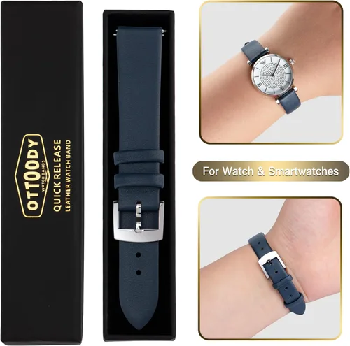 Miniatura 7 de Correas de reloj de cuero de liberación rápida, elegante y ultra suave, correa de reloj de cuero de grano superior para mujeres y hombres, elección