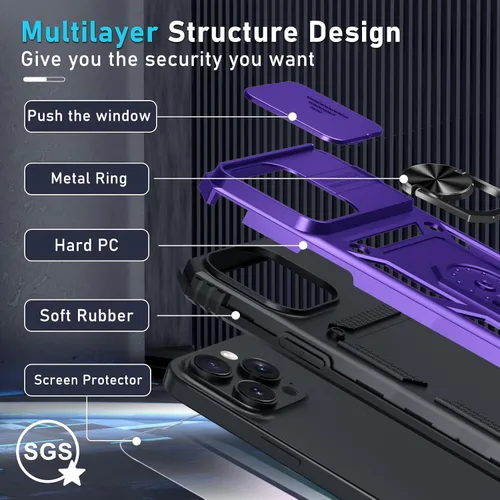 Miniatura 4 de Janmitta - Funda para iPhone 14 Pro con cubierta deslizante para lente de cámara incorporada + protector de pantalla, funda de cuerpo completo