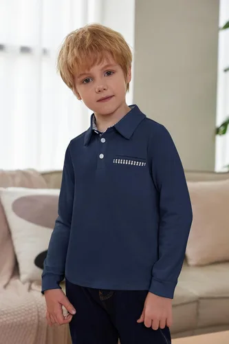 Miniatura 4 de Arshiner Polo de manga larga para niños, polo de algodón con bolsillo para niños