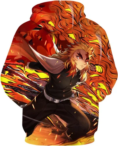 Miniatura 2 de RASBCTK Demon Rengoku Shinjurou Slayer Hoodies Men's Flame Printed Sweatshirt 3D Hoodie Anime Cosplay Costumes