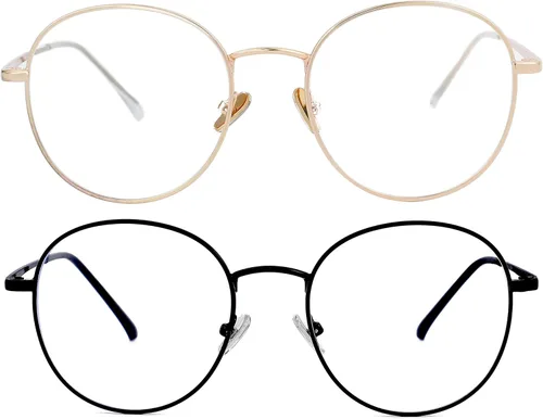 Miniatura 9 de Kursan - Gafas con filtro de luz azul para mujeres y hombres, elegantes, con armazón redonda de metal, lentes transparentes