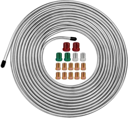Miniatura 11 de Kit de línea de freno de 1/4 pulgadas, rollo de tubo de freno de acero inoxidable resistente de 25 pies con 16 accesorios para sistemas de freno