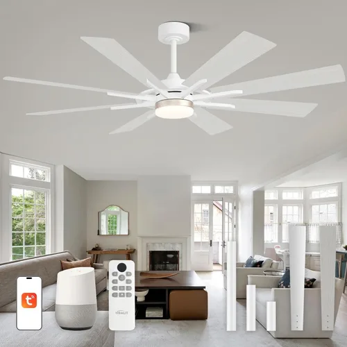 Miniatura 12 de Ventilador de techo inteligente de 72 pulgadas con luz y control remoto, ventilador de techo de nogal con motor de CC reversible silencioso, control