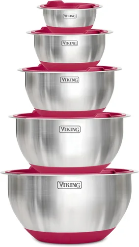 Miniatura 8 de Viking Juego de cuencos para mezclar, 10 piezas de acero inoxidable para cocina, base de silicona antideslizante, incluye tapas de ajuste apretado
