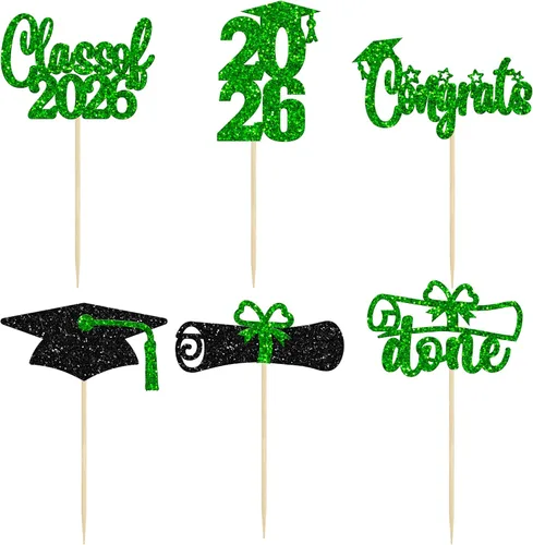 Miniatura 3 de Paquete de 24 adornos para cupcakes de clase 2026 con purpurina 2026 Felicidades Graduación Diploma Done Cupcake Picks 2026 Graduación Temática