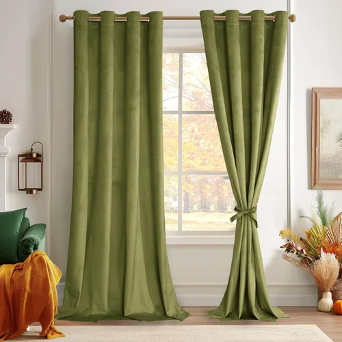 Miniatura 12 de JIUZHEN - Cortinas de terciopelo gris de 63 pulgadas opacas para sala de estar - Cortinas gruesas de terciopelo con ojales para ventana
