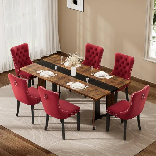 Miniatura 36 de Juego de mesa de comedor de 5 piezas con 4 sillas, mesa de comedor rectangular de madera de 71 pulgadas con sillas de comedor de terciopelo, tablero