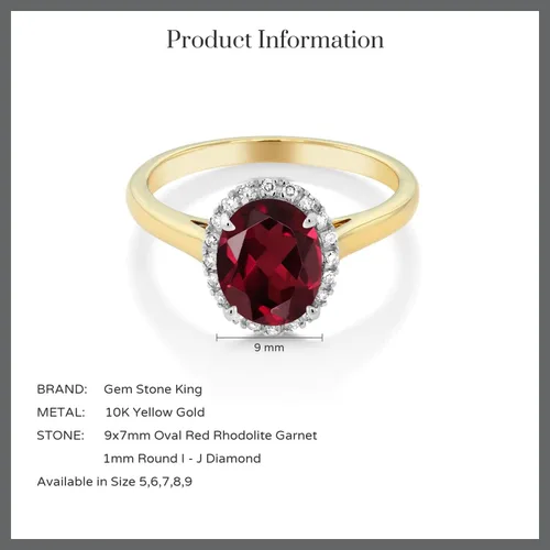 Miniatura 72 de Gem Stone King Anillo de compromiso ovalado de oro amarillo de 10 quilates con piedra natal y halo de diamantes Ovalado de 0.354 x 0.276 in