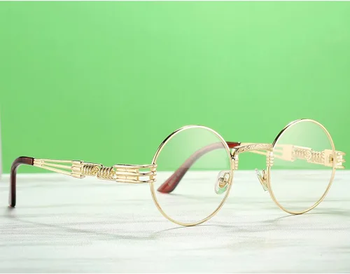 Miniatura 5 de COASION Gafas de sol redondas vintage Steampunk con marco de metal dorado transparente, M