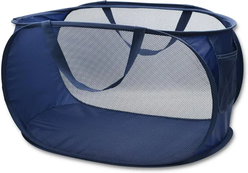 Miniatura 17 de HONOMA Cesta de malla resistente para lavandería, cesta desplegable con bolsillo lateral para cuarto de servicio, baño, habitación de los niños, Gris