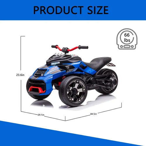 Miniatura 6 de Motocicleta ATV montable de 24V para niños de 3 ruedas con luces LED, auto eléctrico montable para niños con neumático de EVA polimerizado de Azul