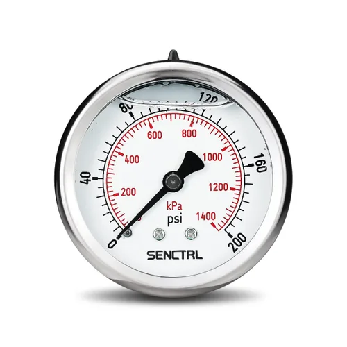 Miniatura 22 de SENCTRL 0-200 Psi Presión de Líquido Llenó de Glicerina, Medidor de Presión con Esfera de 2.5 Pulgadas, Montaje Inferior de 1/4 Pulgada NPT, Caja
