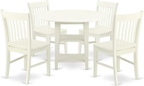 Miniatura 13 de East West Furniture SUNO3-LWH-W - Juego de muebles de comedor de 3 piezas contiene una mesa de cocina redonda con gotas y estantes y 2 sillas