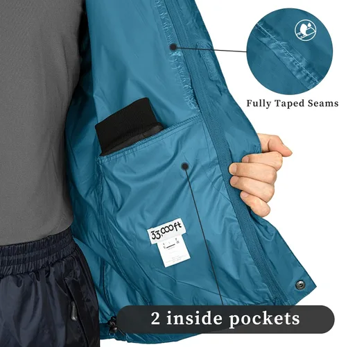 Miniatura 122 de 33,000ft - Chaqueta de lluvia impermeable y plegable para hombre, ligera, con capucha, cortavientos ideal para golf o ciclismo