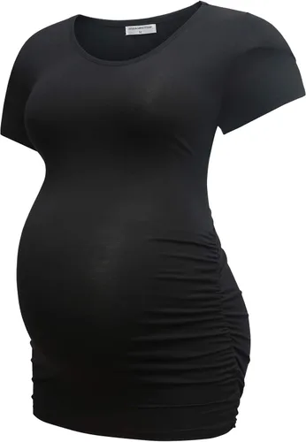 Miniatura 7 de Bearsland - 3 Camisetas de maternidad para mujer camisetas clásicas de manga corta con lateral fruncido para madres ropa de embarazo