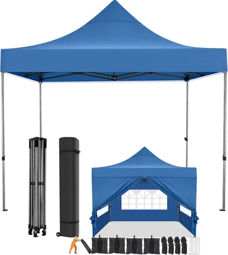 Miniatura 25 de COBIZI Toldo desplegable de 6.6 x 6.6 pies sin pared lateral, toldo resistente UPF 50+ para todas las estaciones, resistente al viento e Azul