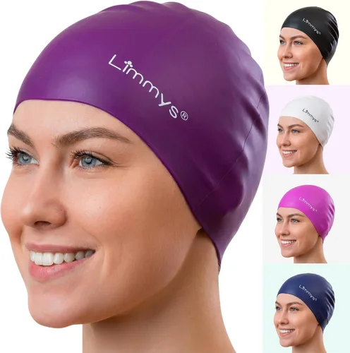 Miniatura 15 de Limmys Gorro de natación unisex para hombre y mujer, gorro de natación 100% silicona para mujer, de calidad premium, elástico y cómodo, disponible