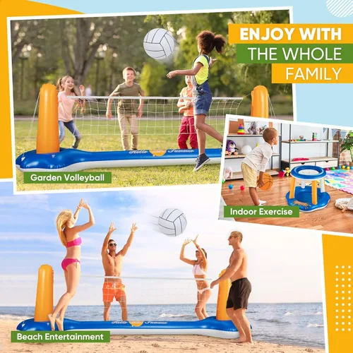 Miniatura 11 de Juego de voleibol de piscina de 118 pulgadas, cancha de voleibol inflable con 2 bolsas de peso, pelota de PVC y bomba mejoradas, divertidos