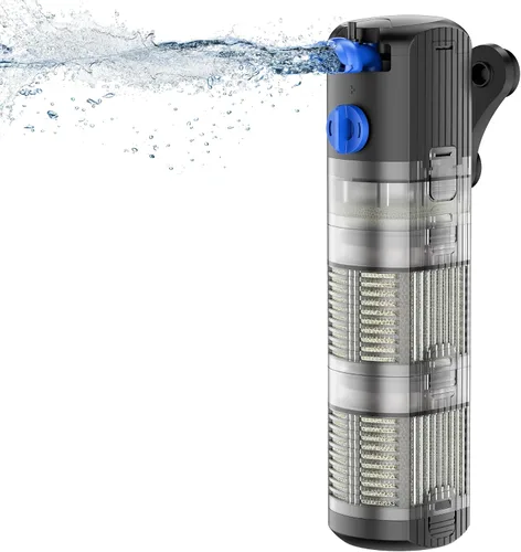 Miniatura 7 de FREESEA Bomba de filtro de energía para acuario: filtro interno de 5 vatios aumenta oxígeno 4 en 1 bomba 132 GPH para hasta 150 galones