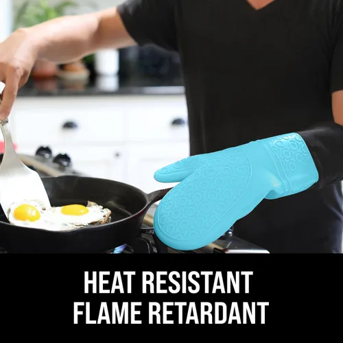 Miniatura 2 de HOMWE - Manopla de horno profesional y extralarga de silicona, guantes con forro acolchado, agarraderas resistentes al calor, guantes flexibles