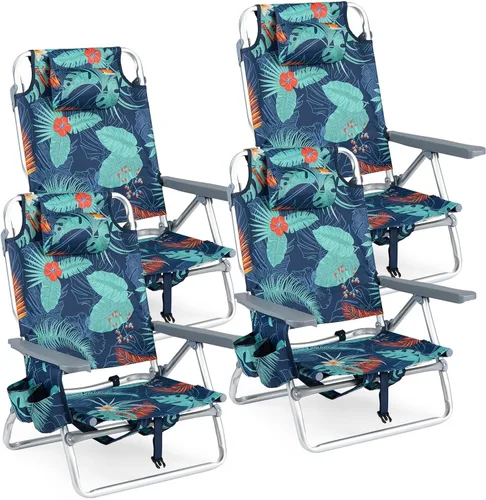 Miniatura 39 de Goplus Silla de playa, mochila plegable para adultos, sillas de playa con posiciones ajustables, almohada para la cabeza, bolsa refrigeradora