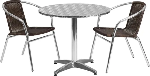 Miniatura 5 de Flash Furniture Lila - Juego de mesa redonda de aluminio para interiores y exteriores de 31.5 pulgadas con 2 sillas de ratán negro