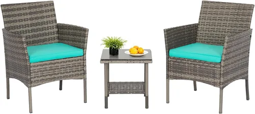 Miniatura 10 de FDW Juego de muebles de patio de 3 piezas Negro Muebles de mimbre para exteriores con mesa de café Juego de sillas de ratán moderno