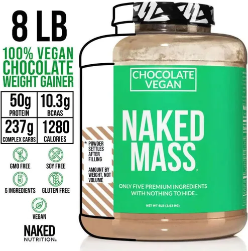 Miniatura 3 de NAKED Vegan Mass - Ganador de peso vegano de chocolate - 1,280 calorías, sin OGM, sin soja ni gluten, sin ingredientes artificiales - 8 libras a