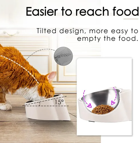Miniatura 2 de 15 comedero inclinado para gatos, ortopédico, antivómitos, a prueba de derrames, elevado, inclinado, acero inoxidable, blanco
