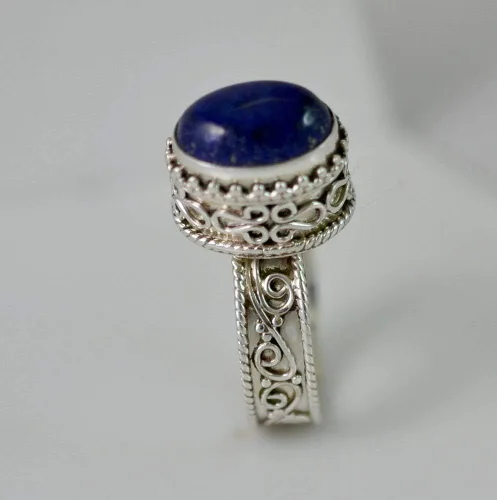 Miniatura 6 de Navya Craft Lapis Lazuli Ring, 925 Sterling Silver Handmade Statement Promise Ring for Women, Natural Lapis Lazuli Oval Gemstone Ring, September