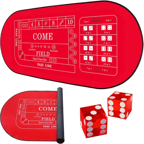Mini tapete de mesa de dados de 33 x 17 pulgadas con dos dados – Funda de mesa de goma antideslizante portátil de casino para noche de juegos,