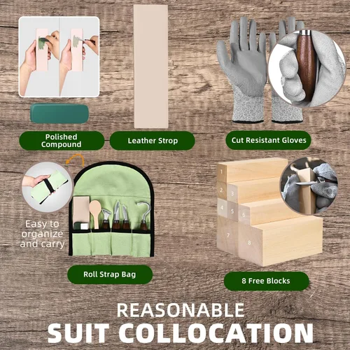 Miniatura 3 de IMYMEE Kit de Tallado de Madera para Principiantes - Juego Completo de Tallado con 4 Cuchillos de Tallado de Madera y 8 Bloques de Madera de Tilo
