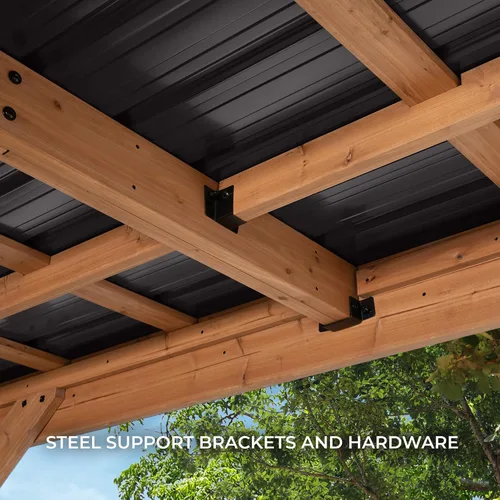 Miniatura 8 de Backyard Discovery Kingsport Garaje de madera de cedro para exteriores de 20 x 12 pies con techo inclinado de acero galvanizado resistente, soporte