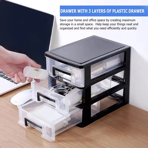 Miniatura 4 de Caja organizadora de cajones de plástico de 3 niveles para escritorio, cosméticos, joyas, suministros de oficina, organización del hogar