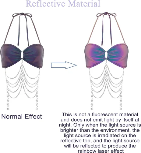 Miniatura 5 de Mocure Camiseta sin mangas holográfica reflectante metálica para mujer, para Rave Festival Club
