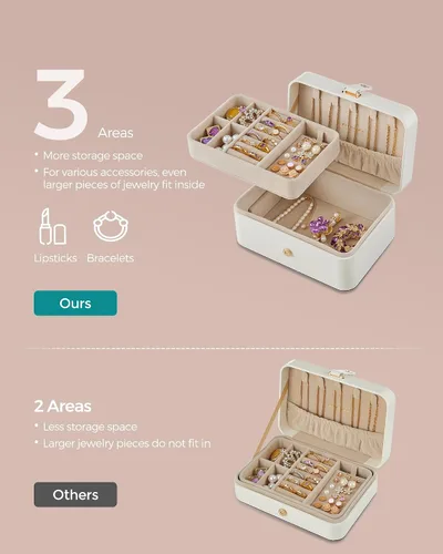 Miniatura 35 de SONGMICS Caja organizadora de joyas, estuche de viaje de 2 capas para aretes, collares, pulseras, almacenamiento portátil de joyas con gran Verde